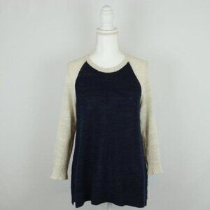 Madewell Women's Medium Blue Cream Linen Blend Raglan Sleeve Scoop Neck Sweater